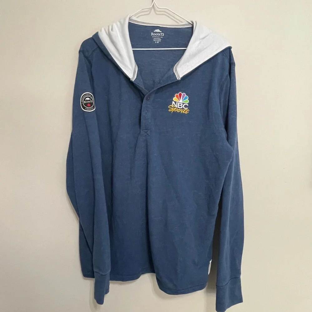 NBC Sports Blue Textured Men's Shirt with Hoodie - Roots 73. size‎ Large